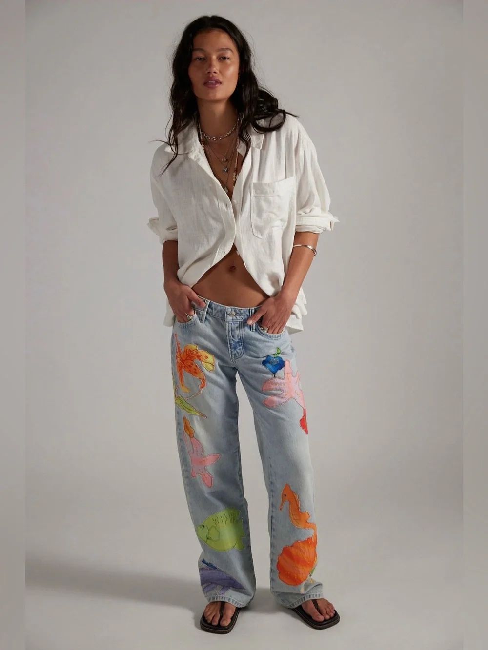Free People We The Free Surfside Patchwork Jeans Size 31 NWT -